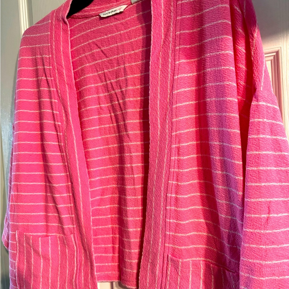 Pink Striped Open Cardigan